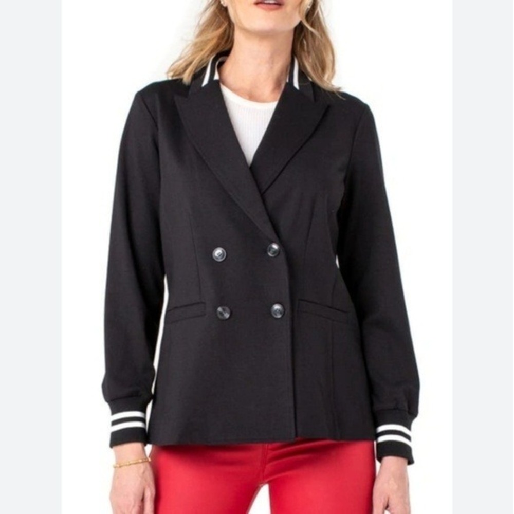 Liverpool Los‎ Angeles Black Ribbed Trim Double Breasted Blazer Jacket Womens XS